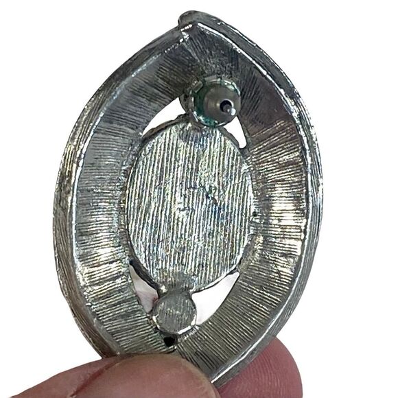 Vintage 90s Oval Shaped Pierced Earrings Blue and Silver - Picture 3 of 6